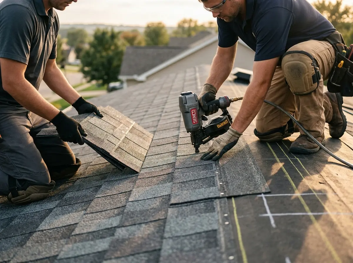 Professional roofer working on a residential roof in Caernarvon